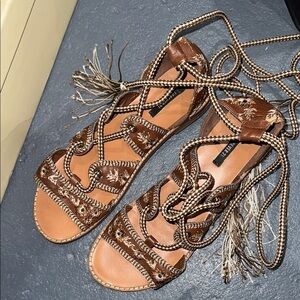 Brown Braided Sandals tie up